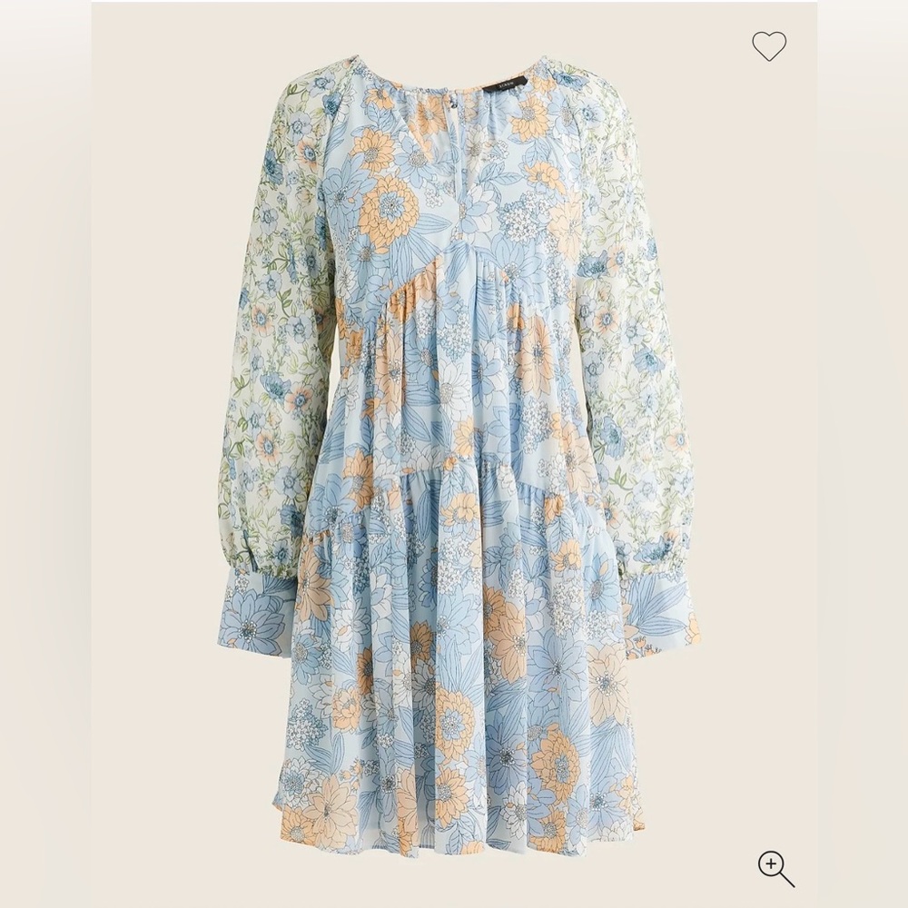 J Crew Long Sleeve Crinkle Chiffon Dress in Mixed Floral, size 10, NWOT